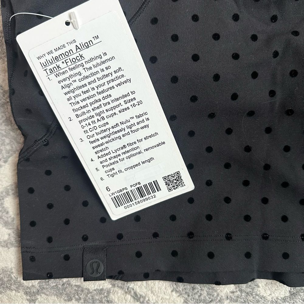 NWT Align Tank Flock Light Support Polka Dot Crop Tank Black Sz 6 NEW Lululemon - Picture 5 of 8